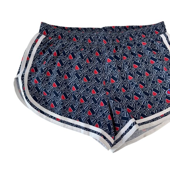 Champion Women Navy/Red Athletic Running Shorts SZ S Build-Brief  Logo Pattern - Picture 10 of 11